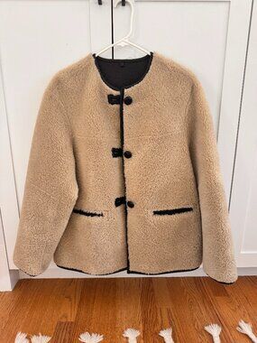 Mango shearling and faux leather button front, collarless jacket in size XS